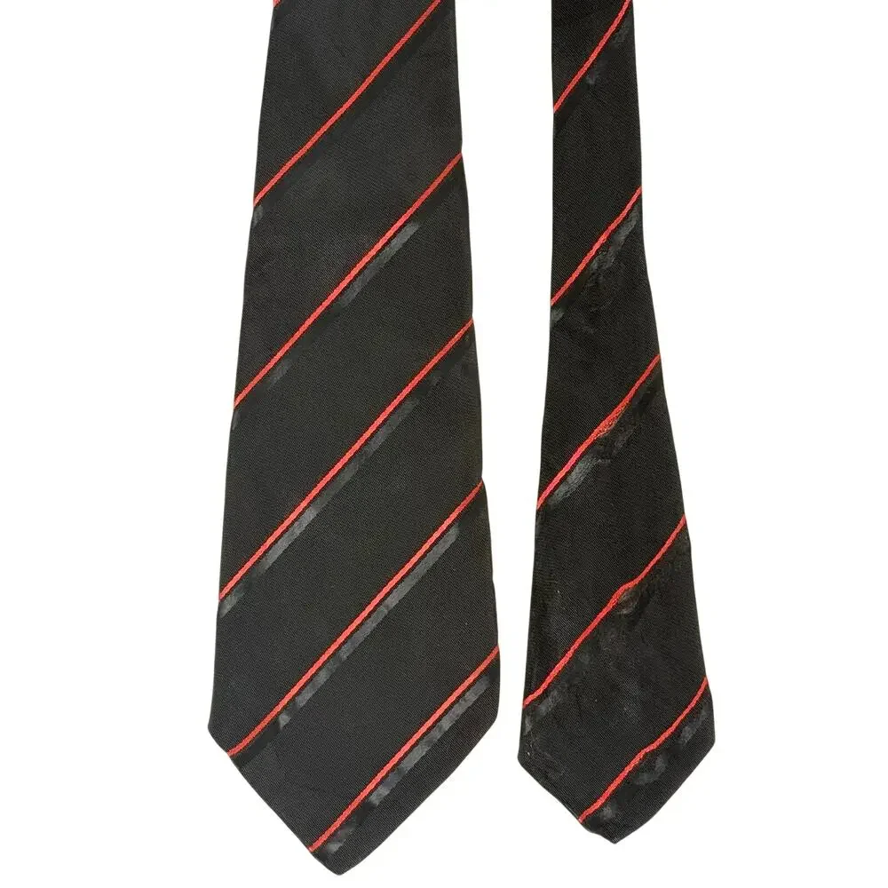 Vintage Handmade Black Red Striped Necktie 48